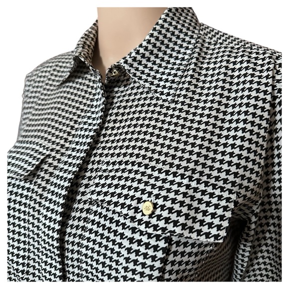 Lauren Ralph Lauren Women's Plus Houndstooth Crepe Shirt Small - Picture 3 of 5